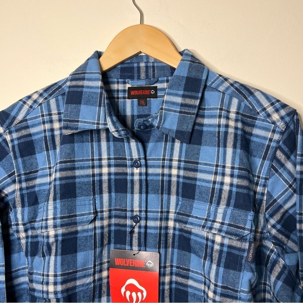 Women’s 2X Wolverine NWT Blue Flannel Button Up Top 🏷 w/hand pockets Bluebell